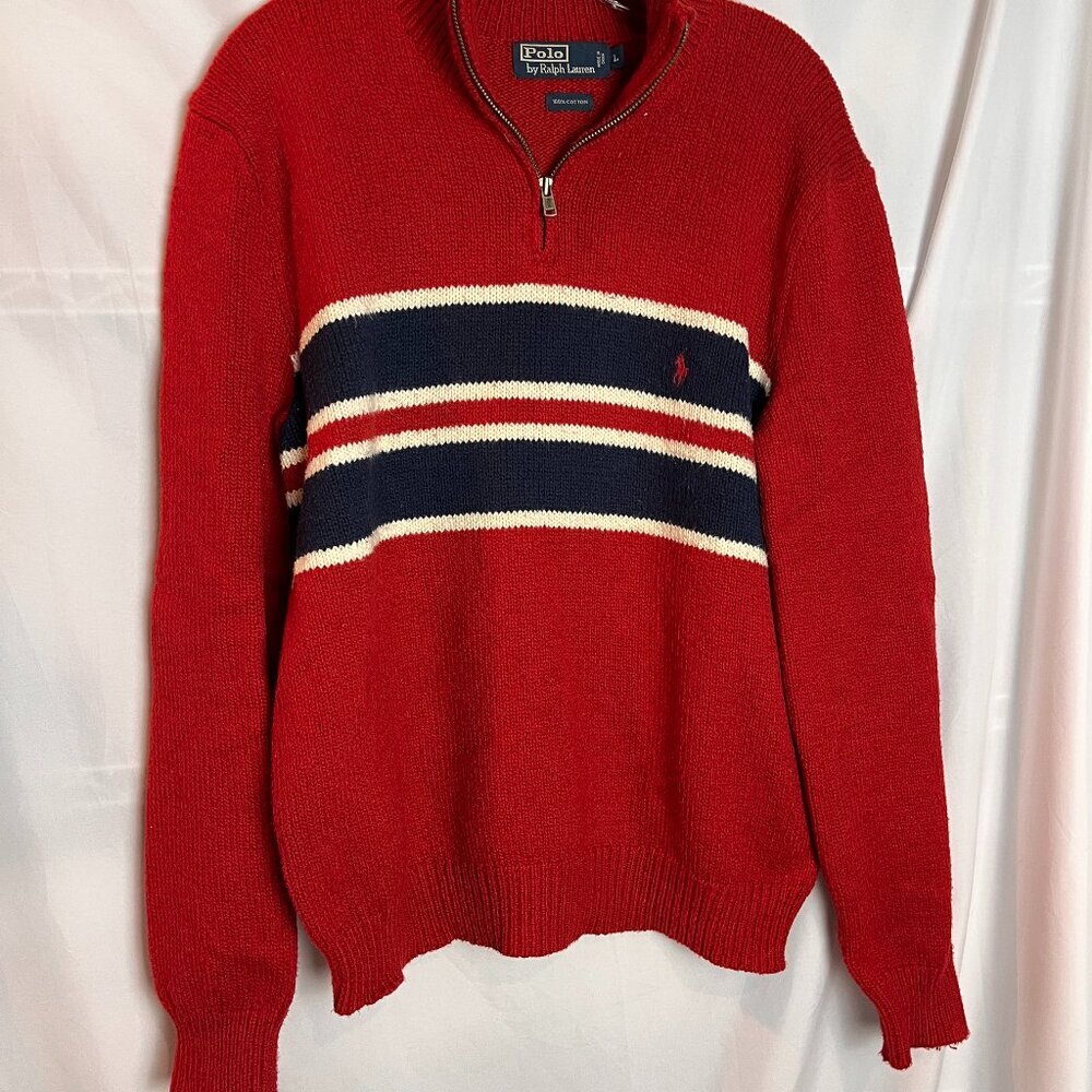 Men's Polo Ralph Lauren 100% Cotton Knit 1/4 Zip Sweater Size L